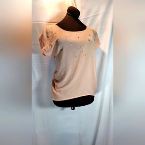 Small Mine Chiffon Sheer Top with Metal Skulls and Key Hole Open on Back of Neck